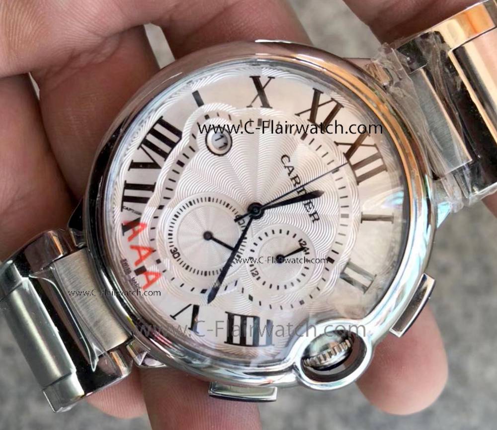 Fake Cartier Ballon Bleu Chrono Stainless Steel White Roman Dial
